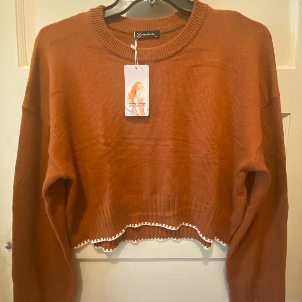 PrettyGarden Rust Knit Cropped long sleeve
